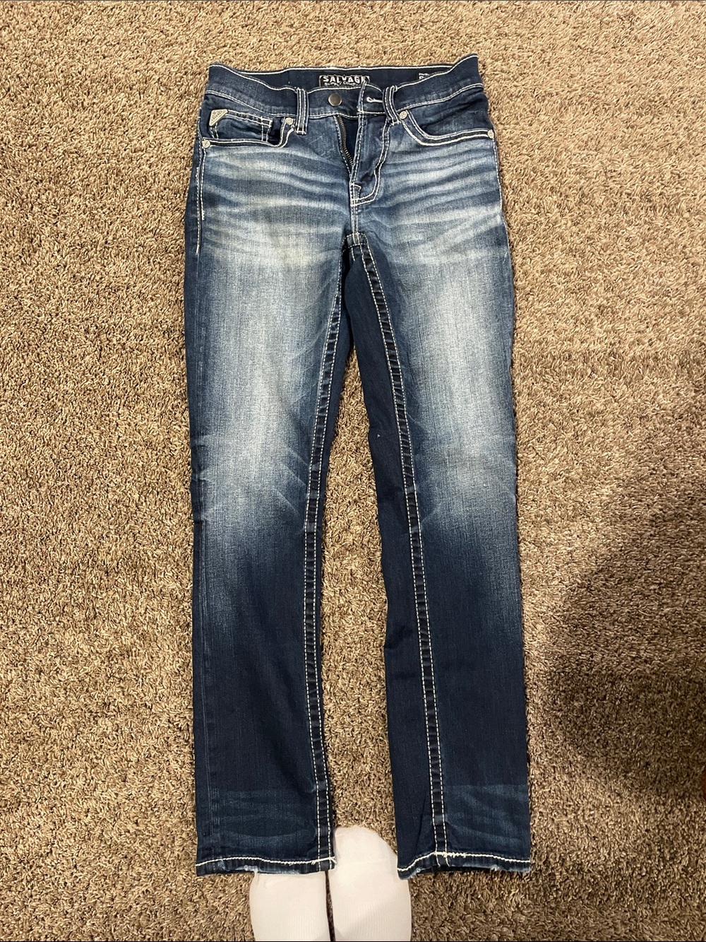 Salvage Men’s Dark Wash Skinny Jeans with Fading